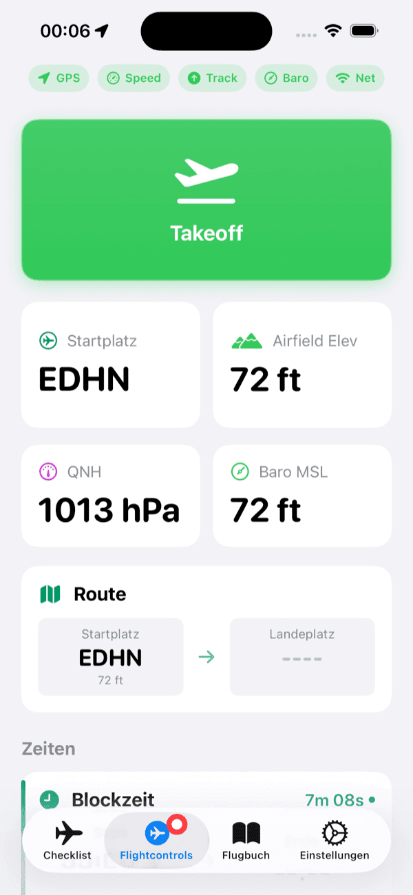 Screenshot der Digitales Cockpit Funktion in der Aviyate App